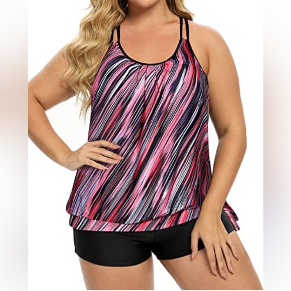 Womens Tankini Swimsuits with Boy Shorts Tummy Control Modest M